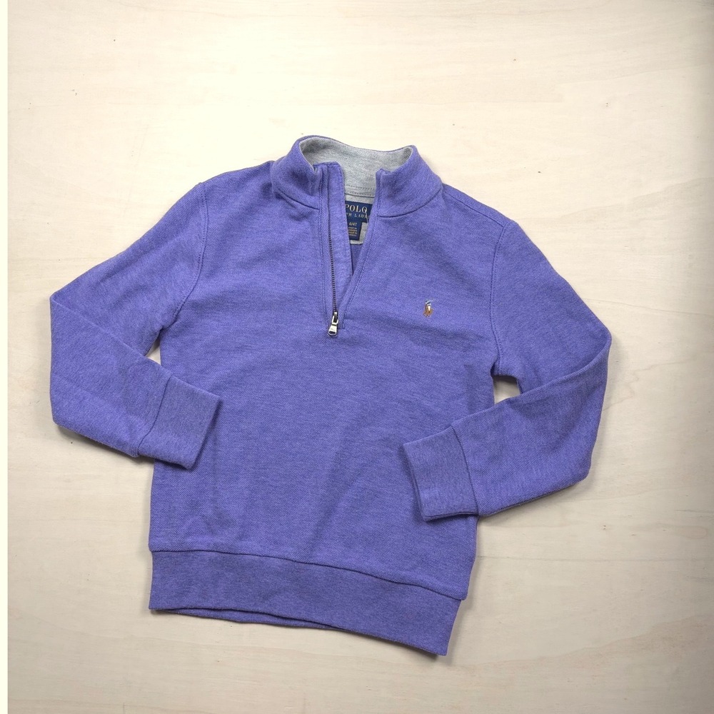 Polo Ralph Lauren Boys Purple Quarter Zip Pullover Sweater Size 4T Pique Knit